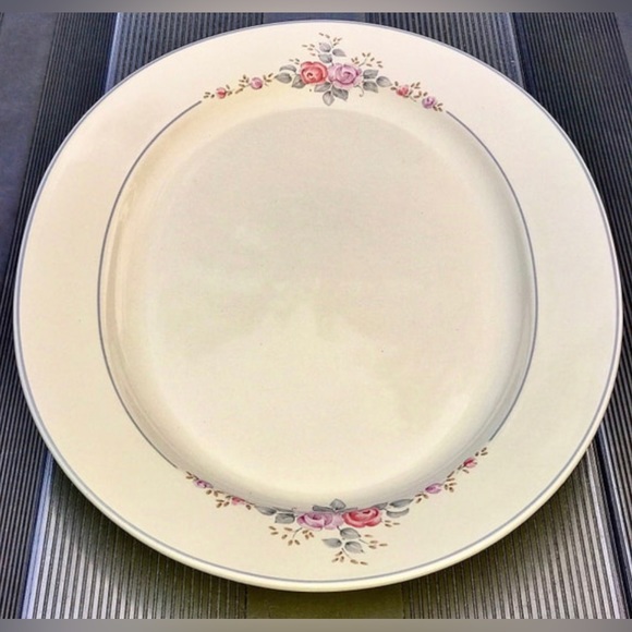 Vintage PFALTZGRAFF Ivory White Blue Striped Edge Floral Oval Serving Plate - Picture 8 of 10
